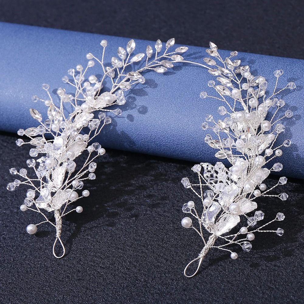 Zinc Zinc Alloy Leaf Bridal Headband Handmade Bridal Tiara Hair Vine Retro Women Hair Jewelry  Bridal Party