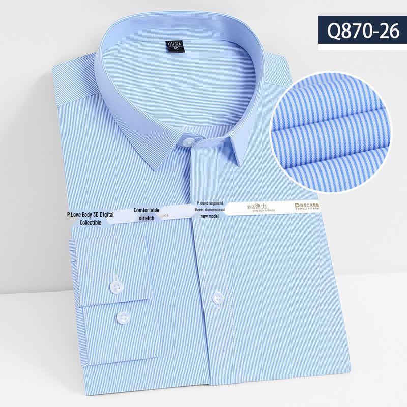 Youth Casual Slim Fit Men's Shirt: Solid Color, Light Business, Turn-Down Collar, Fashion Work Uniform