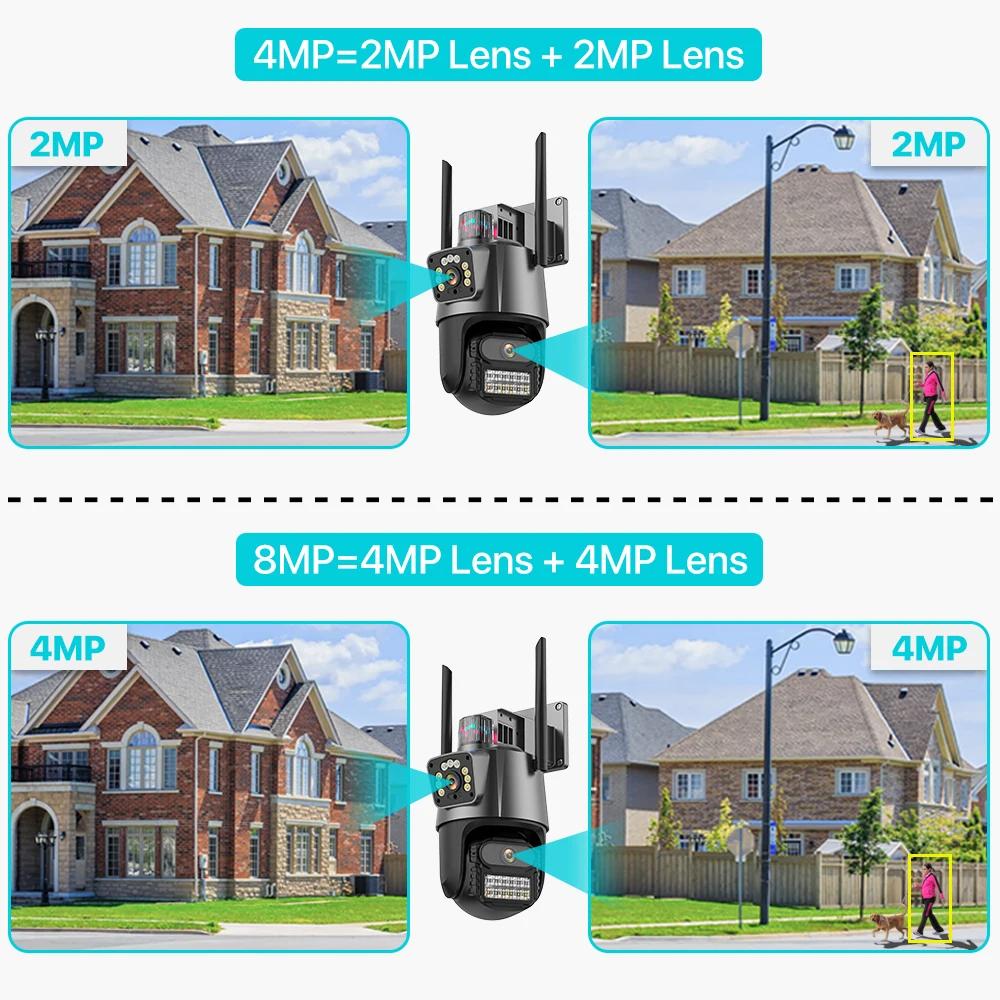 Новая наружная Wi-Fi PTZ-камера европейского стандарта 4K 8MP HD с двумя объективами и двойным экраном, AI, автоматическое отслеживание, видеонаблюдение, полицейская световая сигнализация iCSee