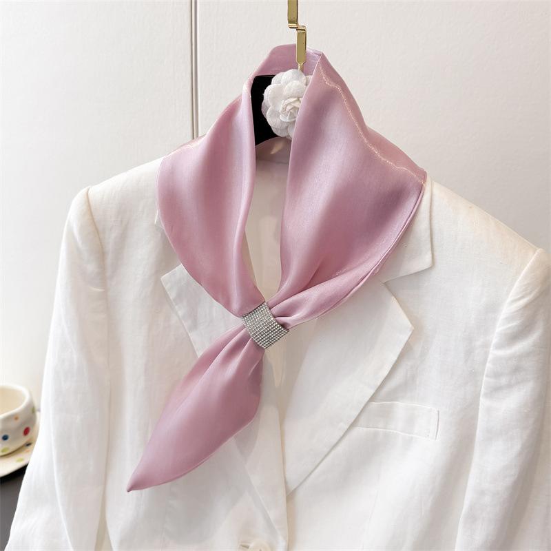 New Luxury Design Solid Skinny Neckerchief Scarf For Women Satin Silk Ribbons Bandana Ladies Neck Tie Wrist Wrap Shawl Echarpe