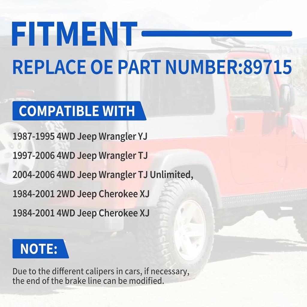 89715 Stainless Brake Lines, Front & Rear Extended Brake Lines (89702 & 89703) For 4"-6" Lift, Compatible With 1987-2006 4WD Jeep Wrangler TJ YJ XJ,
