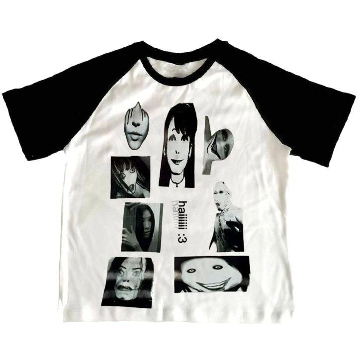 Винтажная готическая футболка Y2K с круглым вырезом для мужчин и женщин: Ретро Свободный Крой с Европейским и Американским Готическим Принтом