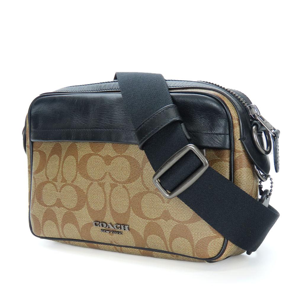 Used COACH Shoulder Bag F50715 Signature PVC/leather Beige Black Diagonally Hung