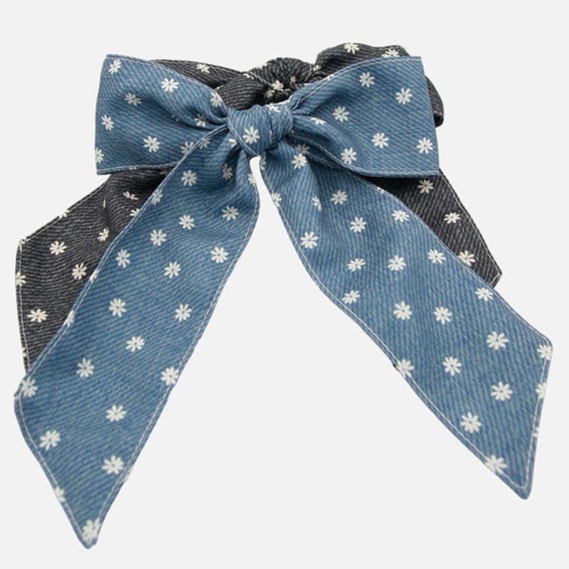 J.Lauren Denim Flower Big Ribbon Auto Hair Pin H01357