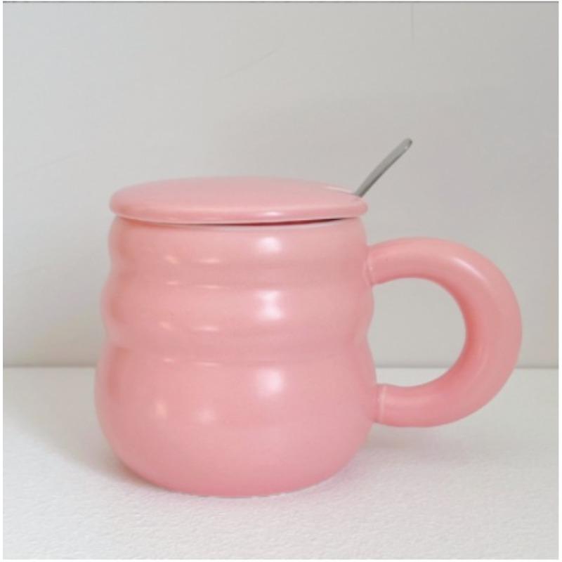 Ceramic Cup Milk Coffee Mug Couple Cute Water Cup with Lid and Spoon Nordic Style