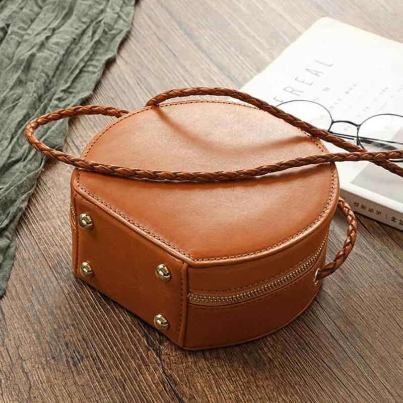 Johnature Простая маленькая круглая сумка из натуральной кожи, женские сумки из натуральной яловой кожи на плечо и через плечо