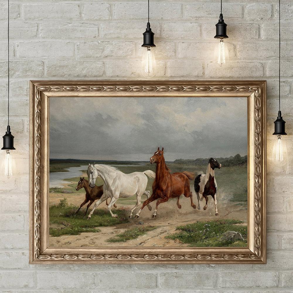 Ретро настенное искусство, скандинавская картина на холсте, настенный постер и принты, винтажное деревенское поле, пейзажное украшение, картина для гостиной