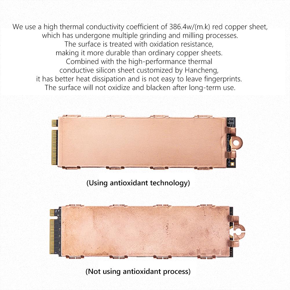 Медный радиатор M.2 386,4 Вт/(мк) Медный кулер SSD 2280 для SSD M.2 NVMe 2280