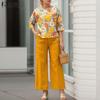 Women 3/4 Sleeve Print Blouse and Pants Casual Two Piece Suit Sets