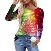 Ladies' Casual Fashion Printed Round Neck Long Pleated T-shirt Top Christmas