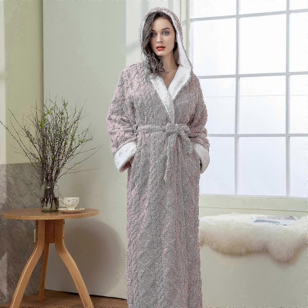 Loose Long Thick Bath Robe Hooded Winter Thick Women Bathrobe Flannel Terry Warm Comfortable Sleepwear for Female Dressing Gown 25-26