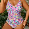 Large Size Swimsuits, Floral Bikini, Drawstrings, Women's One-piece Swimsuits