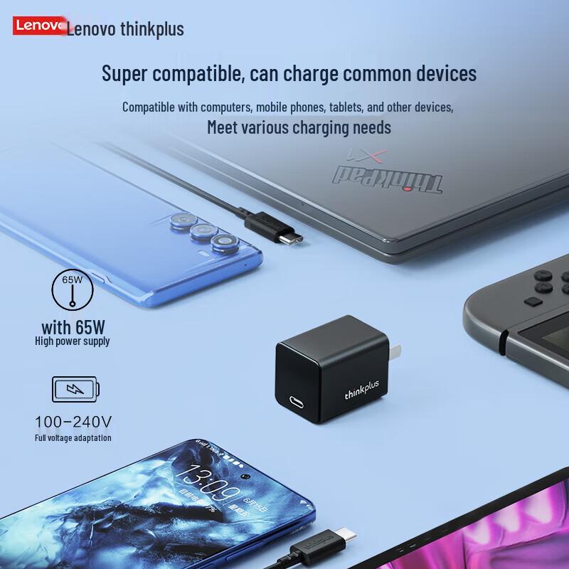 Lenovo Thinkplus GaN USB-C Нано Мини Адаптер 65 Вт