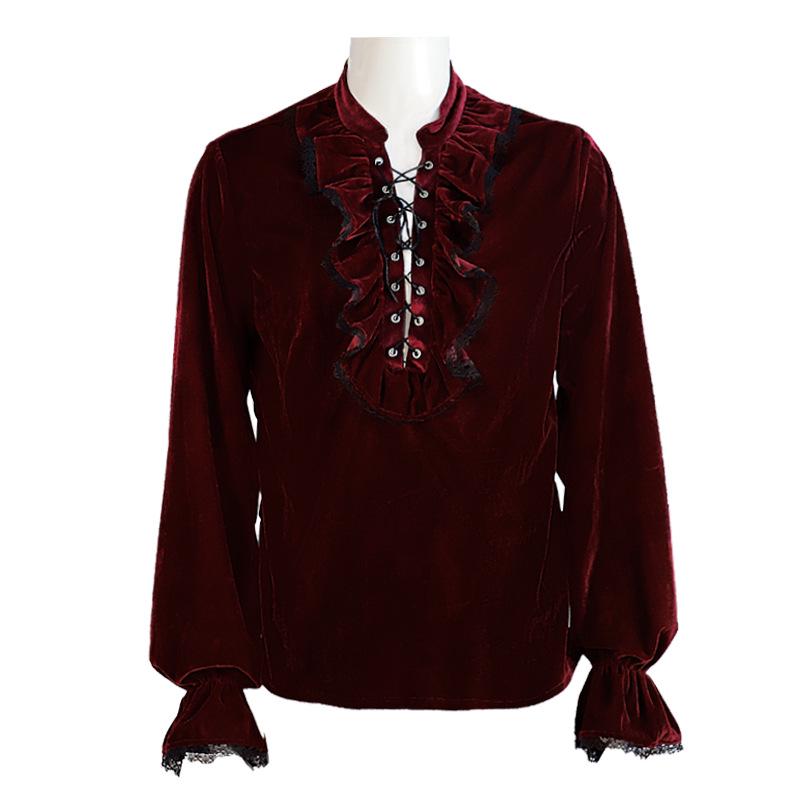 Medieval Gothic Velvet Gown with Vintage Long Sleeves for Cosplay and Stage Performance