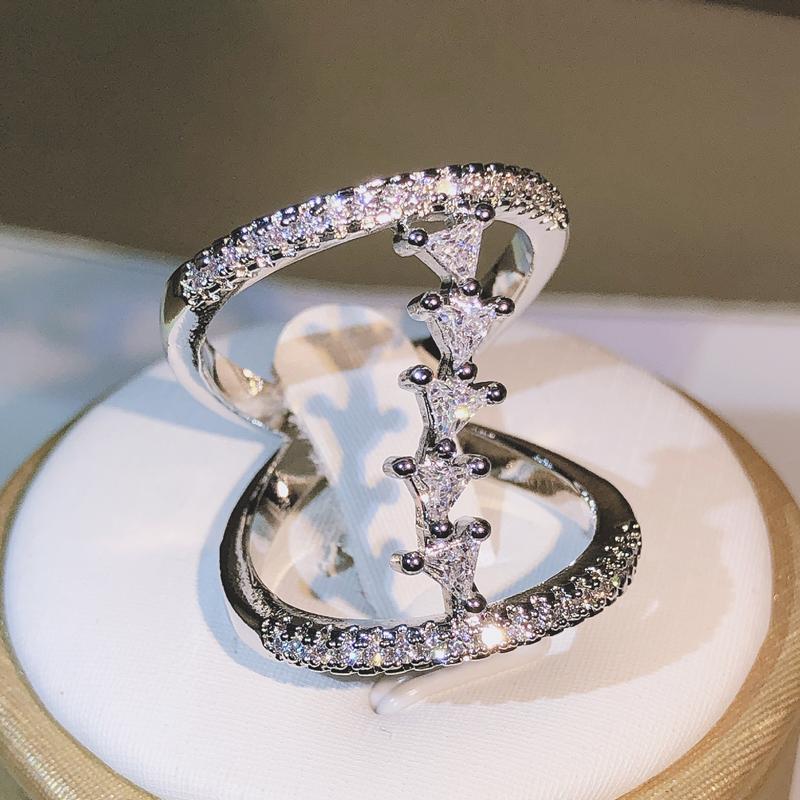 925 silver geometric zircon ring ladies party jewelry irregular ring "Z" unisex wedding cookic jewelry gift