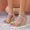 Женские дышащие элегантные босоножки на танкетке с пайетками большого размера для улицы, дома и на открытом воздухе, женская обувь
