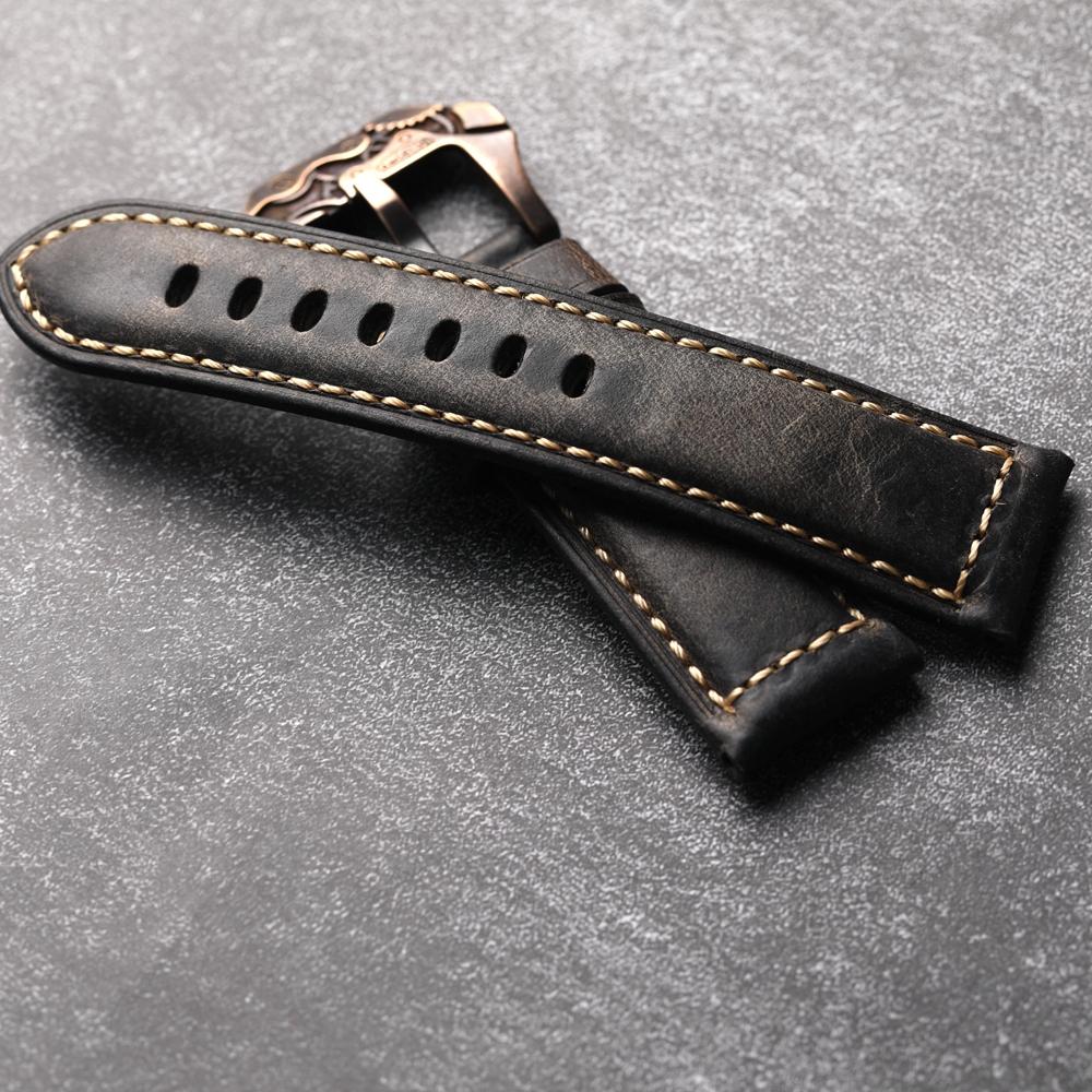 Head Layer Cowhide Strap, 22 24 26MM Adaptable Bronze Watch Men Vintage Mechanical Bronze Buckle, Watch Accessories Men Bracelet