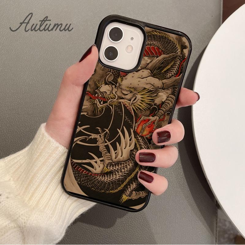 Мягкий чехол для телефона с татуировкой дракона для iPhone 11 12 13 14 Pro Max mini X XR XS SE 2020 6S 7 8 Plus Samsung Galaxy S21 S22