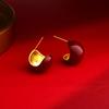 Retro Burgundy Christmas Stud Earrings for Women - Elegant Metal Design In Hong Kong Style