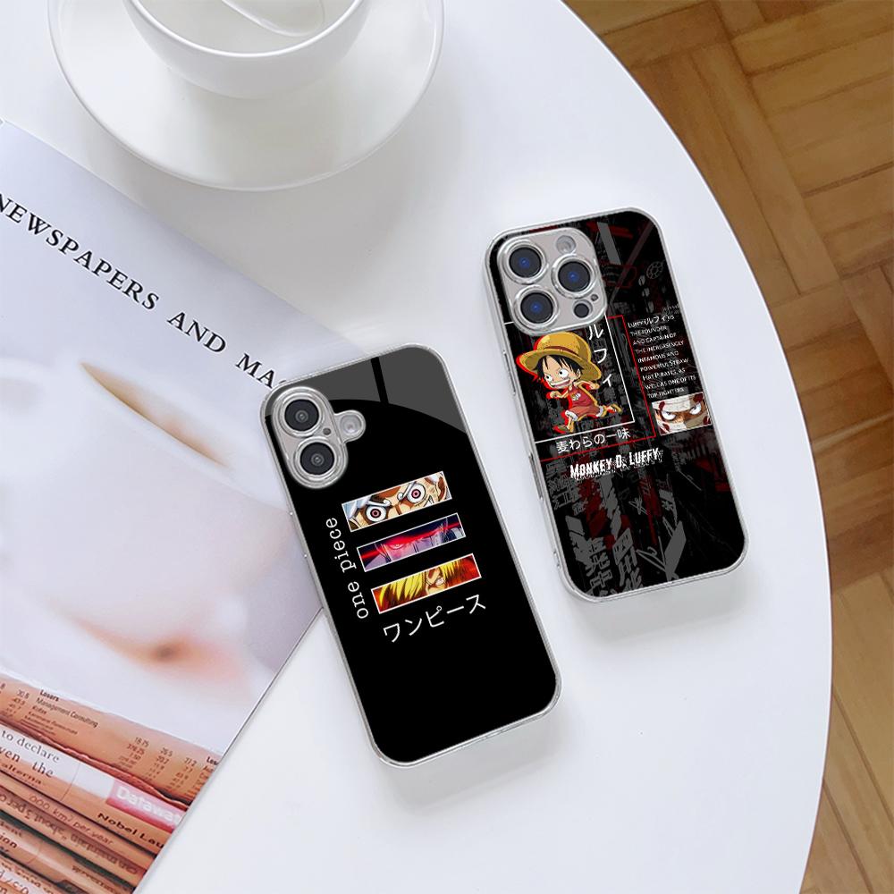 N198 Новый стильный чехол для телефона One Piece Luffy Anime для iPhone 16 15 Pro Max 8 Samsung S24 S23 A54 A35 Redmi Note 13 Pro Покрытая рамка Закаленное стекло Чехол