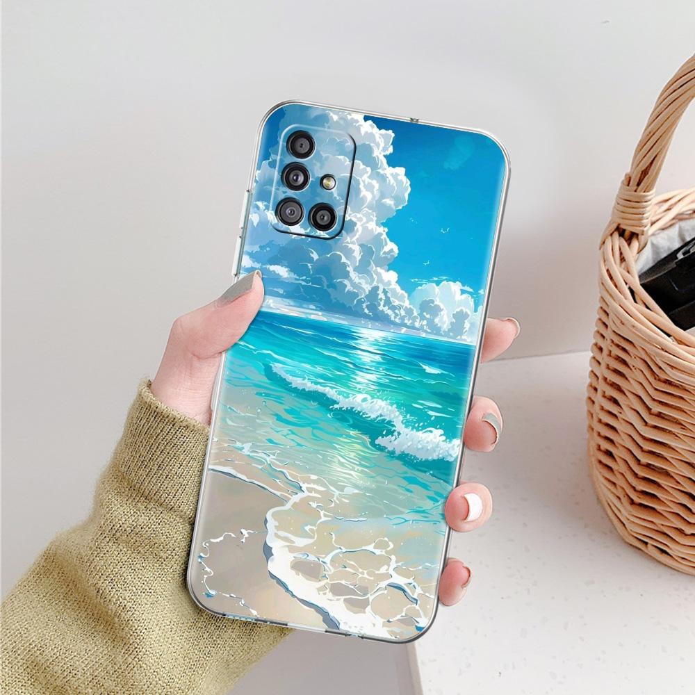 Чехол для телефона Samsung A15 A13 A35 A55 A51 A71 A41 A31 A21S A03S A05 A17 A23 A25 A33 A53 A73 5G A07 4G Прозрачный чехол Океан Дельфин