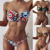Women's Sexy Split Swimsuit Printed Bikini Bra Vintage Beach Wear
