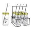 [Q3853] - Rack of 4 Glass Mason Jars 'Messages' (Let's Drink) - 40 Cl