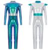 Girls Alien Cosplay Costume Space Astronaut Robot Jumpsuit Long Sleeve Shiny Metallic Bodysuit For Halloween Christmas Dress Up