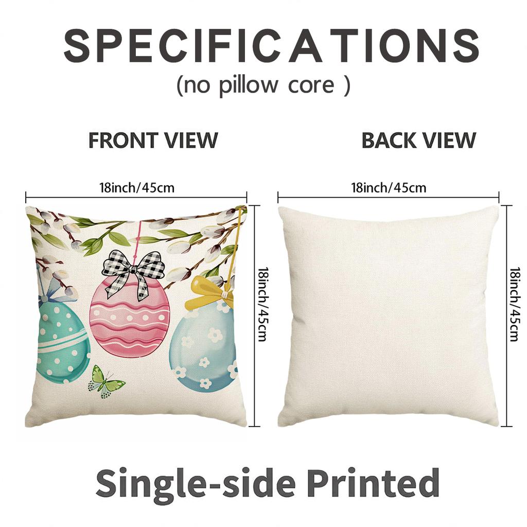 4Pcs Spring Easter Happy Pillowcase, Bow, Cute Rabbit, Plant Flowers, Easter Egg Printed Decorative Sofa Cushion Cover
