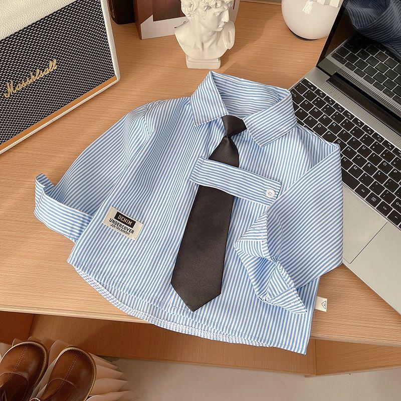 Children's Striped Long Sleeved Shirt Spring Boys' Shirt Stylish Baby Boys' Collar Top Versatile