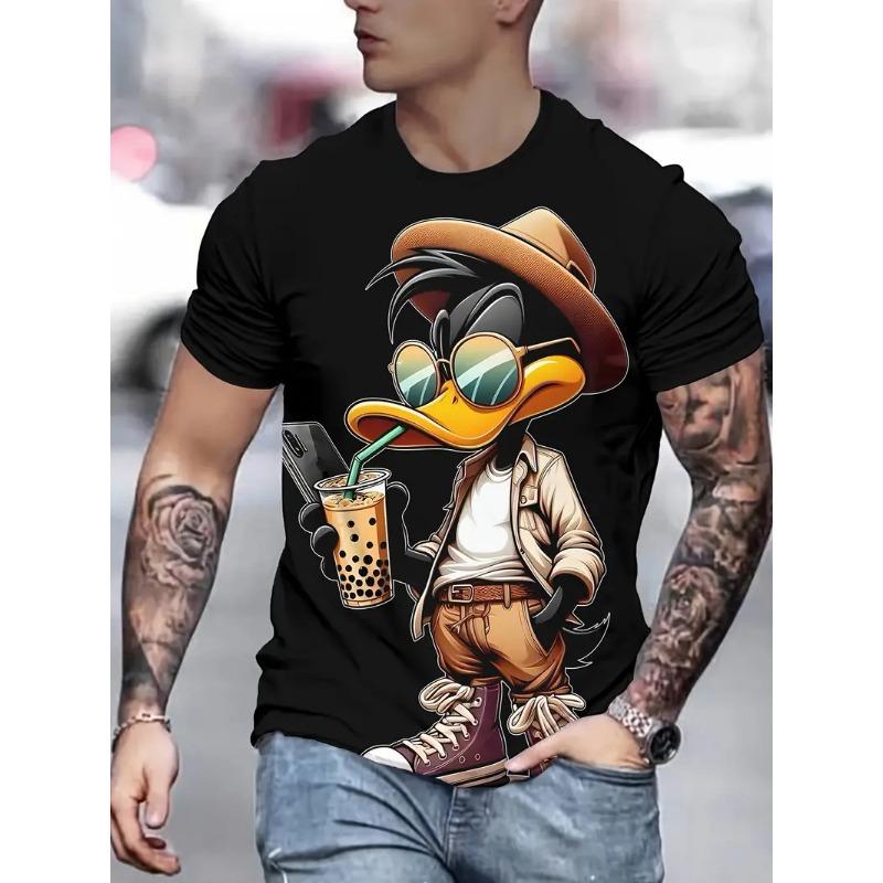 Funny Cartoon Duck Print Men's T-Shirts Summer Casual O-neck Short Sleeve Pullover Fashion Tees Street Trend Overszied Clothing