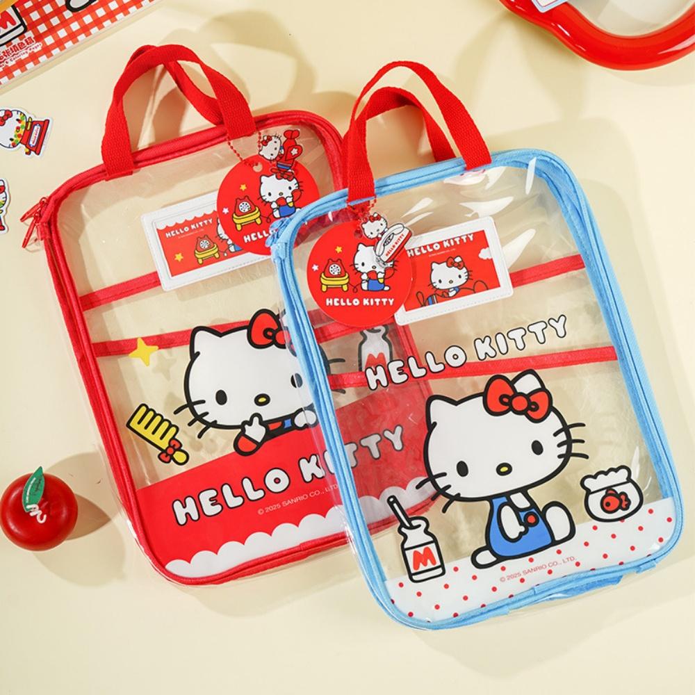 Оригинальная сумка-папка Sanrio Hello Kitty L-образной формы, 3-слойная, прозрачная, формата А4, красная, синяя, ручная, для документов, канцелярские товары для девочек