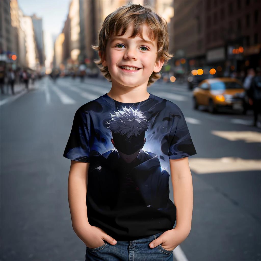 Jujutsu Kaisen Satoru Gojo T-Shirt Cute Figure Graphic T-shirts for Kids Fashion Funny Short Sleeves Tops Breathable and Light