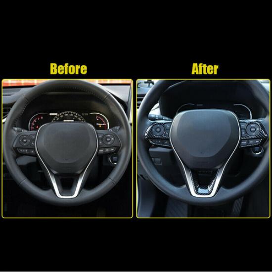 Carbon Fiber Steering Wheel Decor Frame Trim 3PCS For Toyota RAV4 -2024