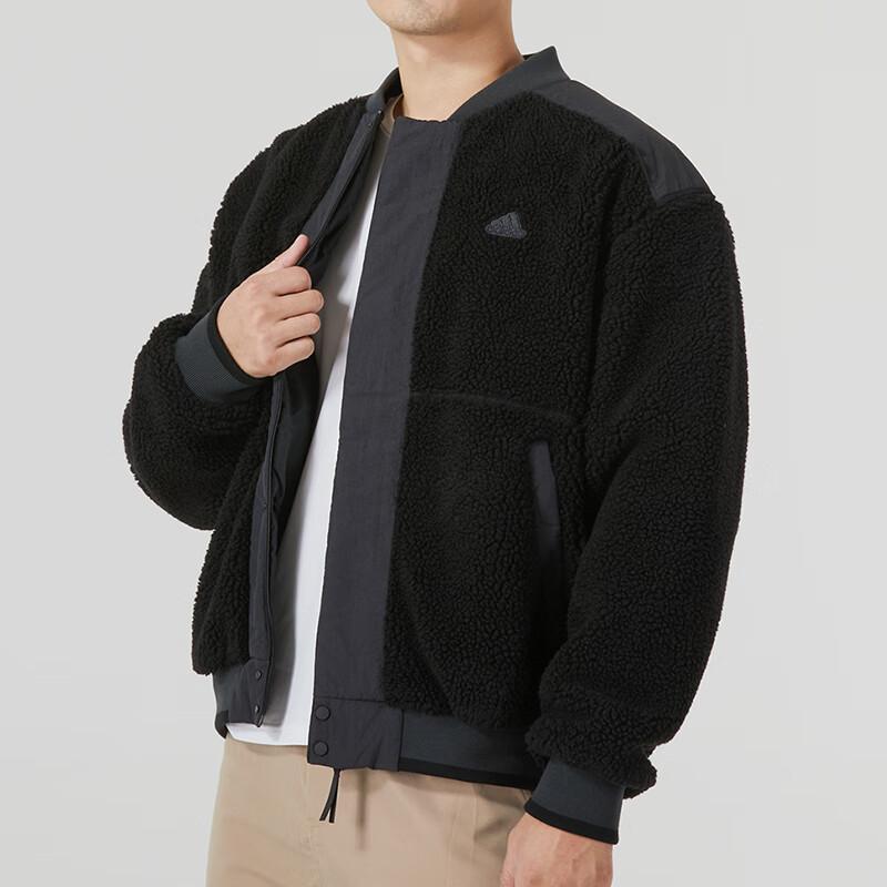Adidas Solid Color Sports Casual Fleece Warm Loose Jacket Men Jacket Black IL8919