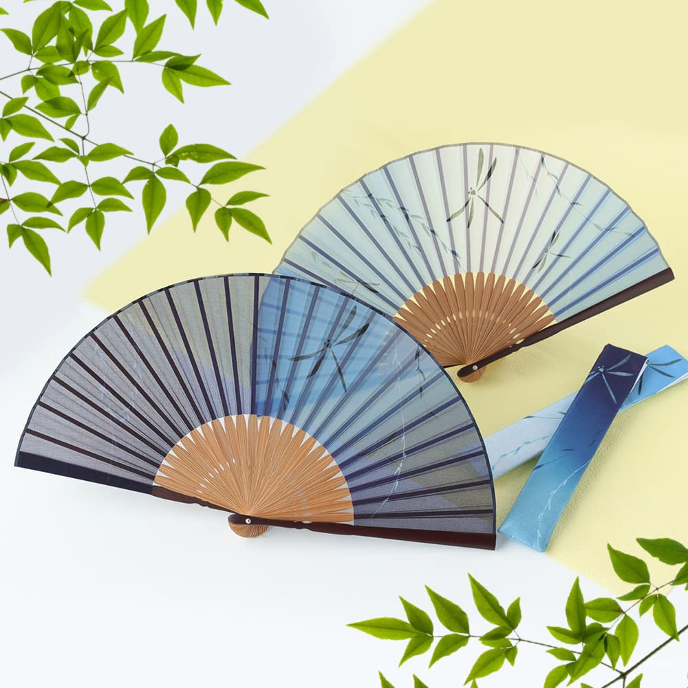 Стильный деловой набор с веером, чехлом для веера и цветом Dragonfly Navy [Osaka Choseido] Мужской платок, Узор,
