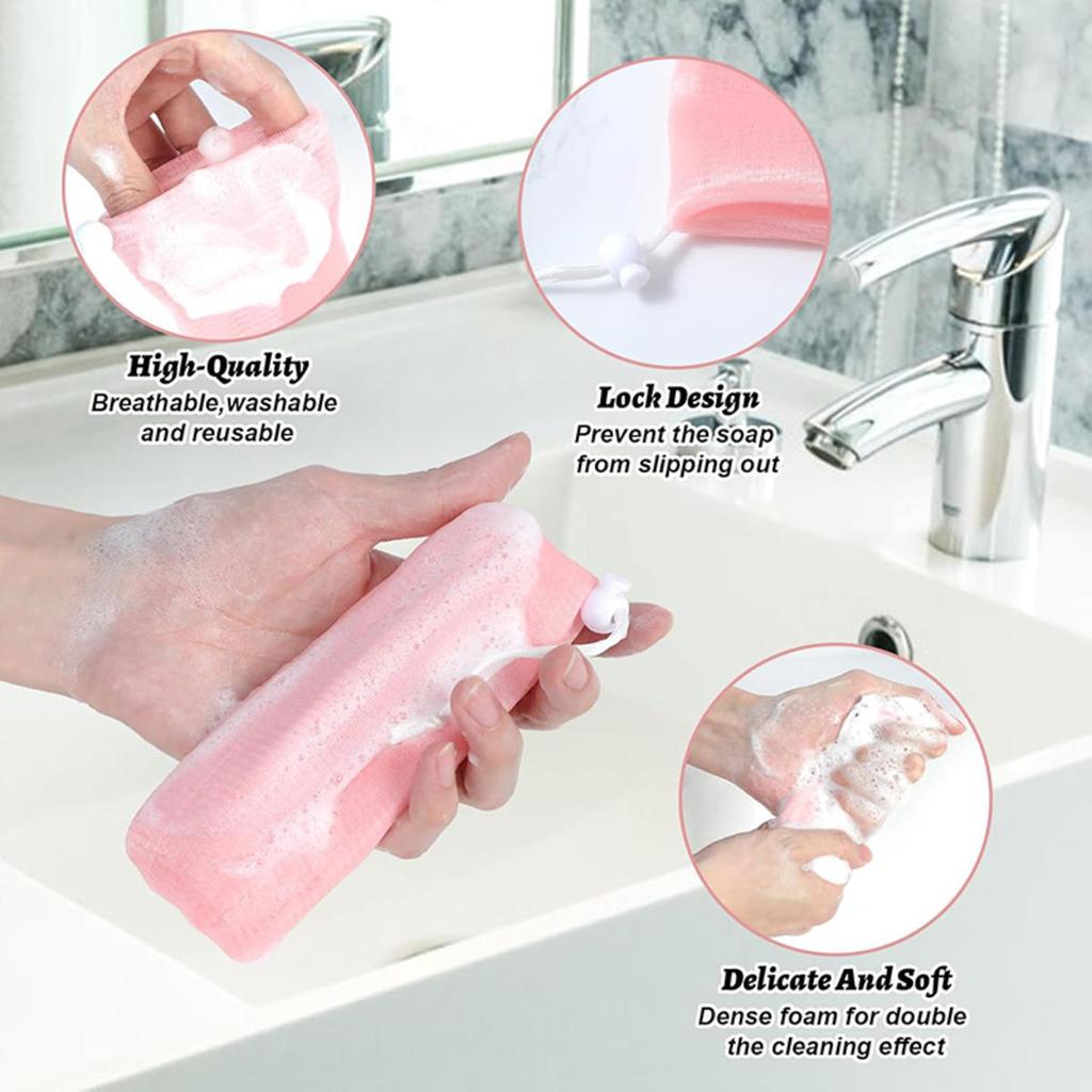 Exfoliating Nylon Mesh Soap Pouch Bubble Foam Net Soap Bag for Shower Soap Sack Holder Pocket Body Facial Cleaning Tool