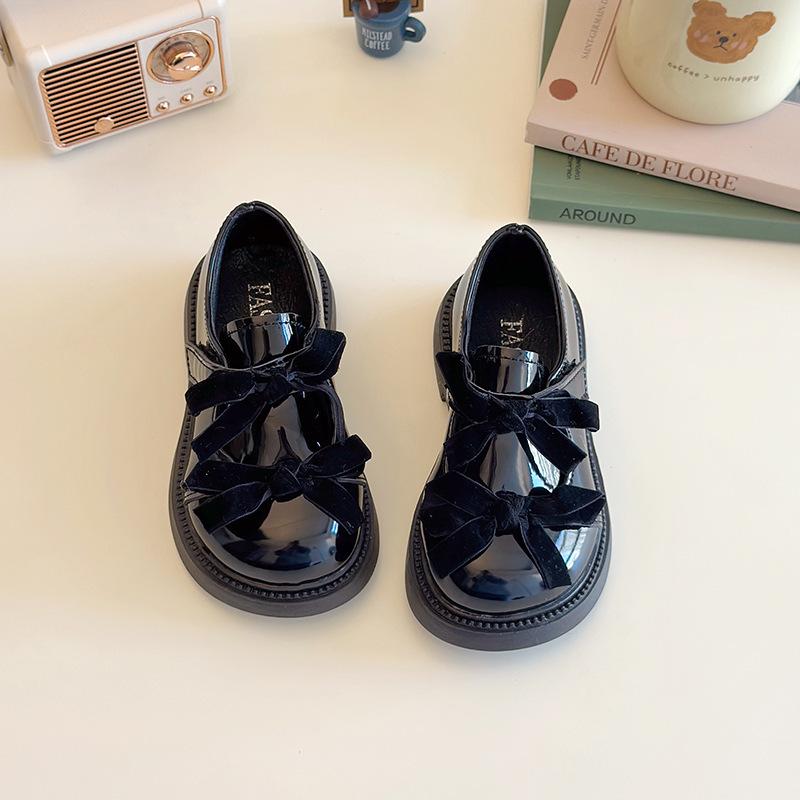 2025 Autumn New British Style Kids Leather Shoes Fashion Versatile Girls' Bow Princess Shoes Simple Anti Slip Child Casual Shoe