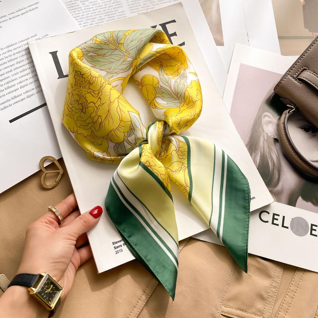 Brand Floral Print Silk Square Scarf Women Soft Satin Kerchief Hairband Neckerchief Head Hijab Lady Headband Foulard Bag Ribbon