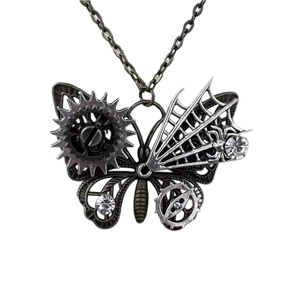 Gothic Mechanical Steampunk Necklace Metal Charm Aesthetic Jewelry Butterfly Pendant Necklace