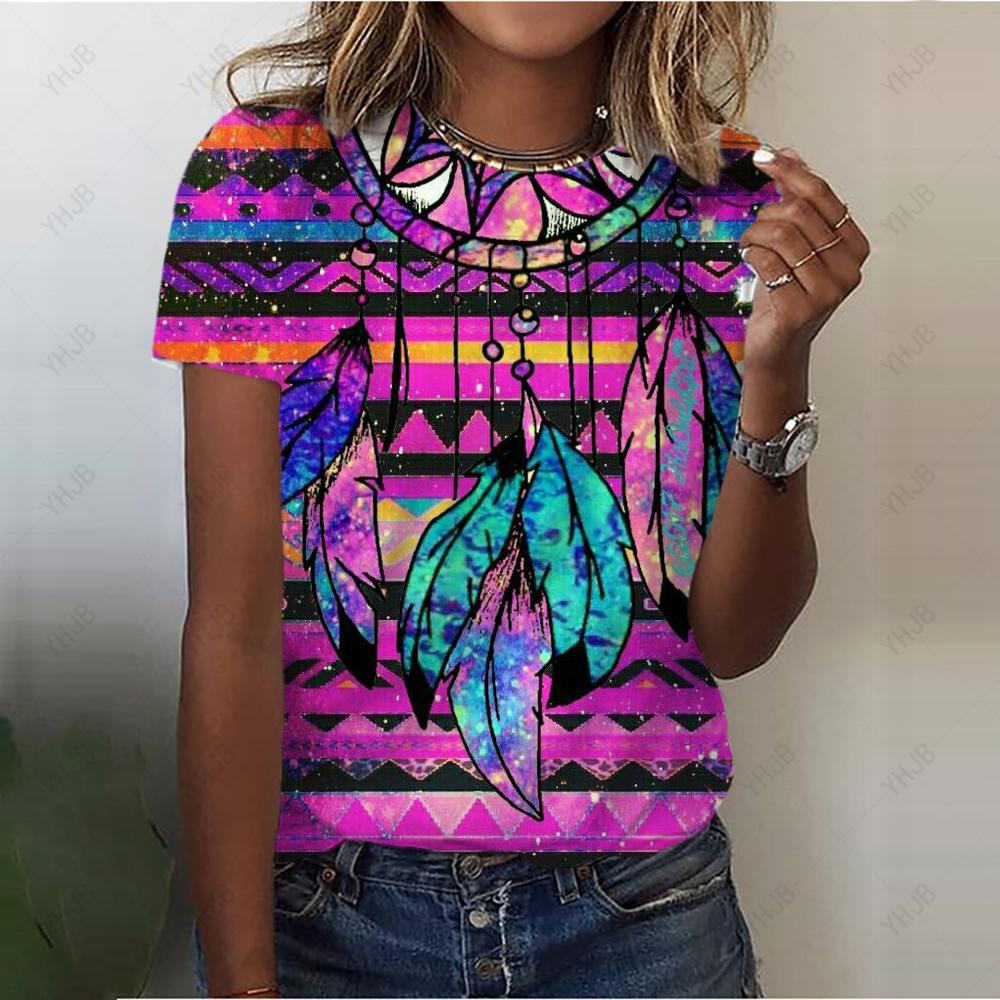 Summer O-Neck Casual Bohemian Print Ladies Tee Shirts Lion 3D Print T Shirt Women Fashion Loose Short Sleeve Tops Oversized
