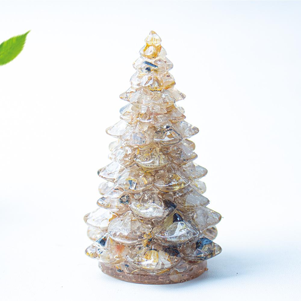 Crystal Gemstone Christmas Tree Sculpture Amethyst Rose Quartz Resin Art Home Decor Desk Ornament Holiday Gift For Her