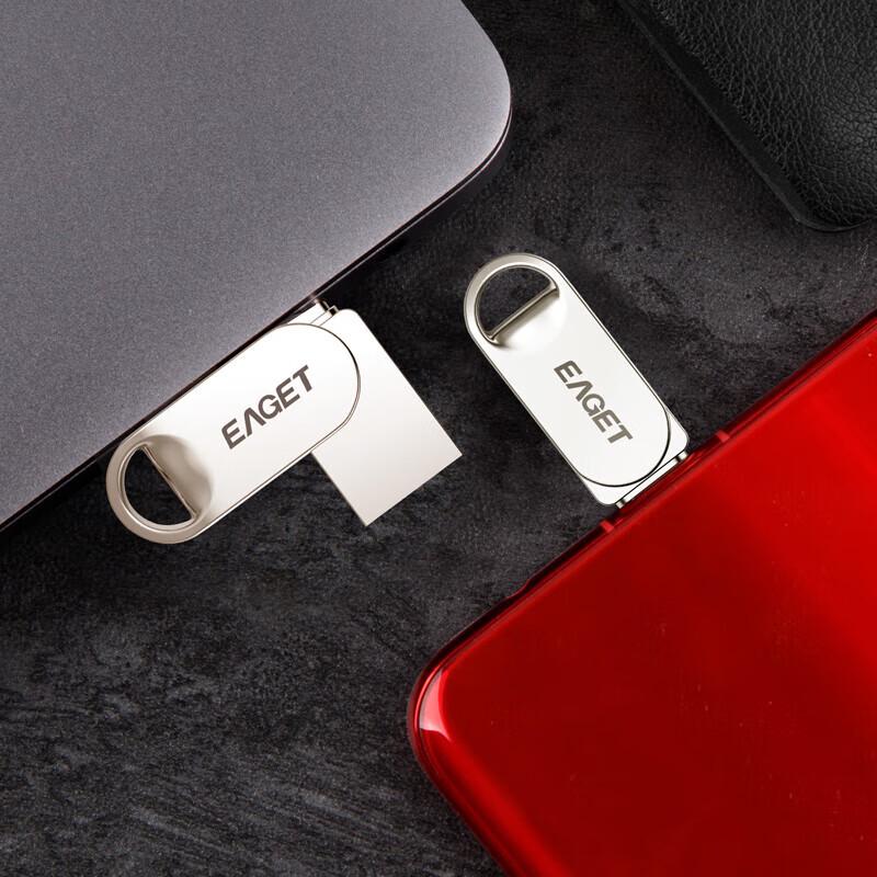 EAGET HT10 Двухпортовая металлическая USB-флешка с интерфейсом Type-C и USB 3.2, вращающаяся