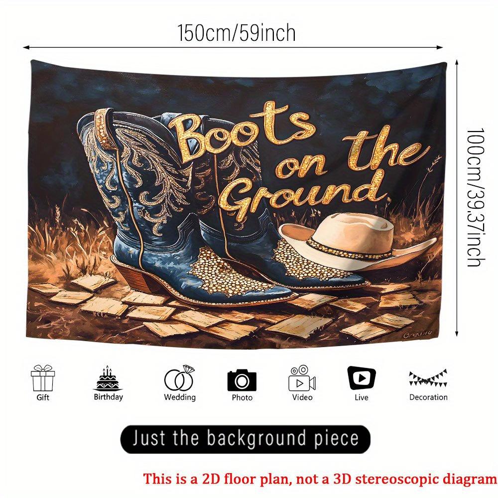 2D flat, 1 boot on the ground art background banner - Western cowboy boot and cowboy hat design, durable polyester fabric