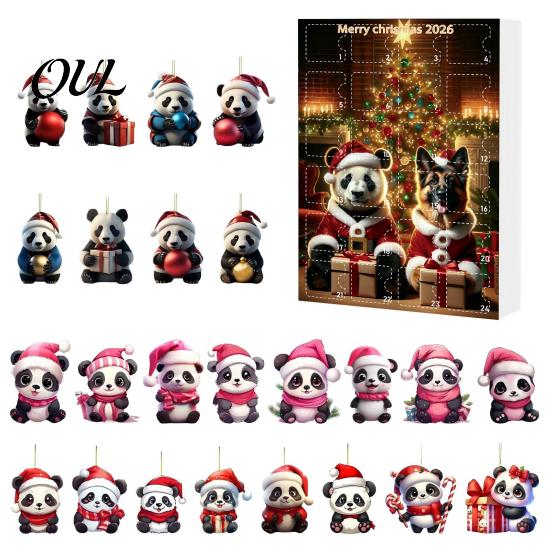 Christmas Party Supplies 2D Acrylic Cute Panda Ornaments Advent Calendar, 24 Days Countdown Gift Box Collectible Hanging Pendants for Holiday