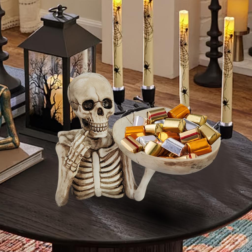 1 Piece Resin Skull Tray Ornament With Bowl - Unique Skeleton Design, Perfect For Halloween, Halloween Decorations