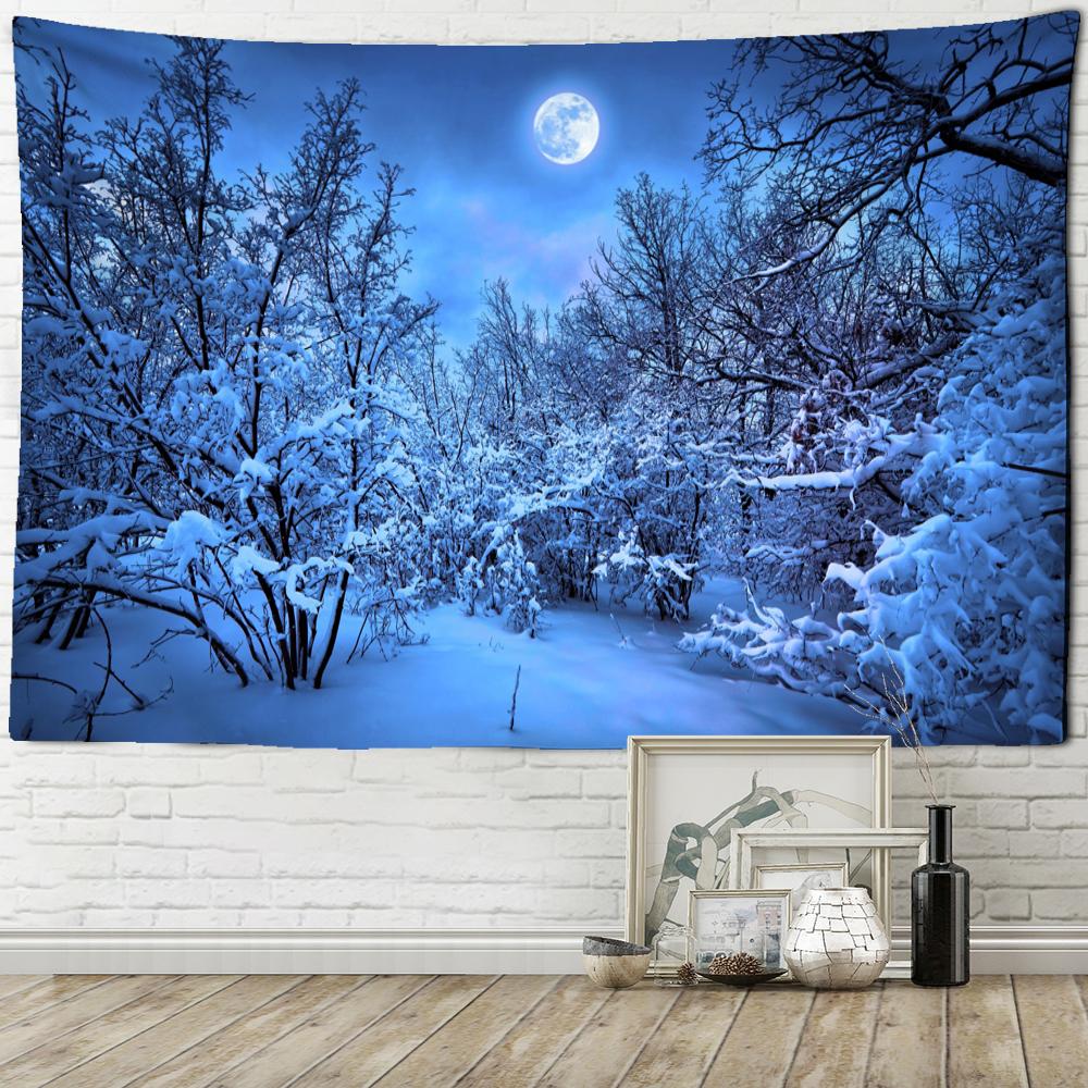 После снега лес ночной вид гобелен настенный богемный мистический колдовство искусство эстетика комнаты домашний декор