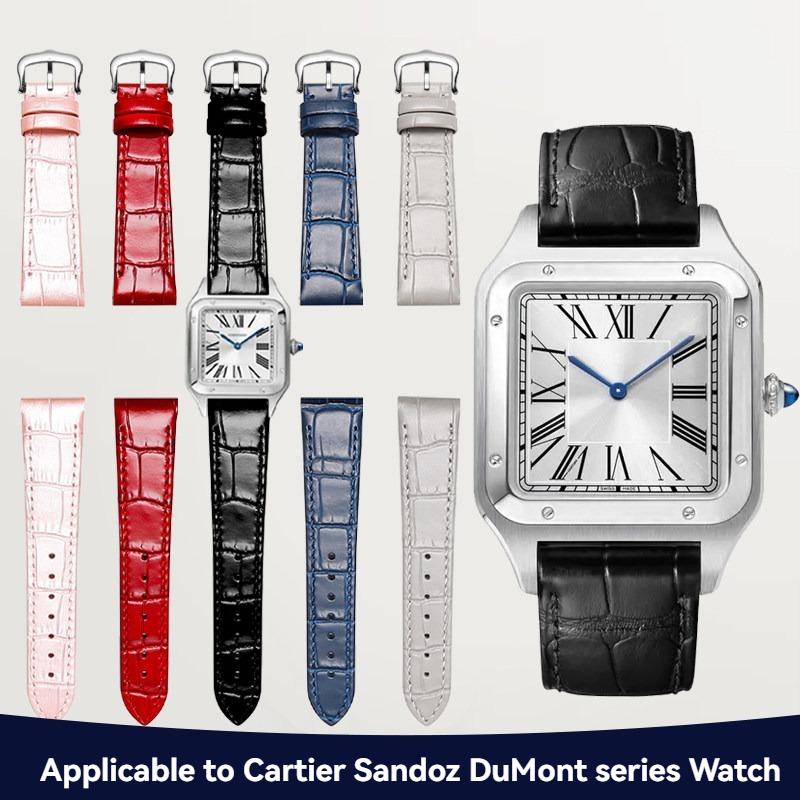 Для часов Cartier Sandus Dumont с механизмом быстрой замены, большой, средний, маленький циферблат, кожаные часы с женским кожаным браслетом 17,5 мм