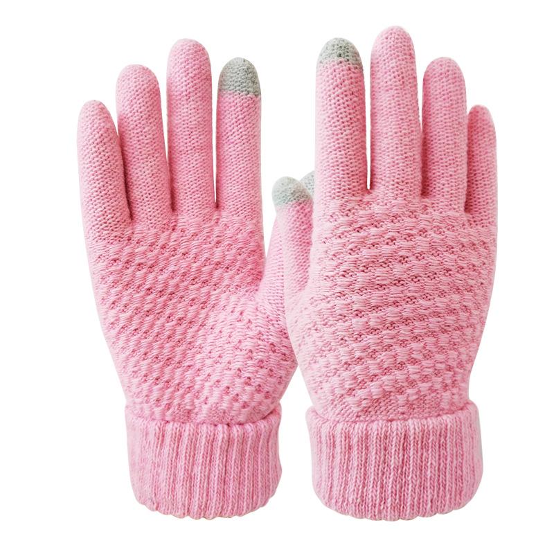 Touch Screen Gloves Winter Unisex Thick Fleece-Lined Wool Non-Slip Riding Finger Cold-Proof Knitted Warm Gloves for Couples