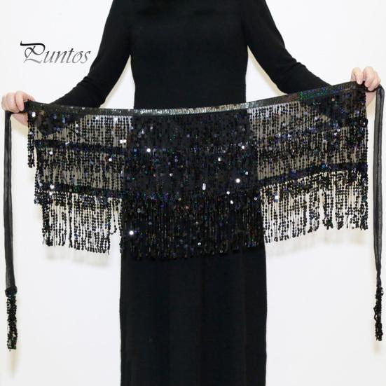 Belly Dance Skirt Sequin Tassel Waist Hip Scarf Exotic Style Tie Up Adjustable Thin Skirt Mesh Festivel Stage Performance Cosplay Mini Skirt Apron